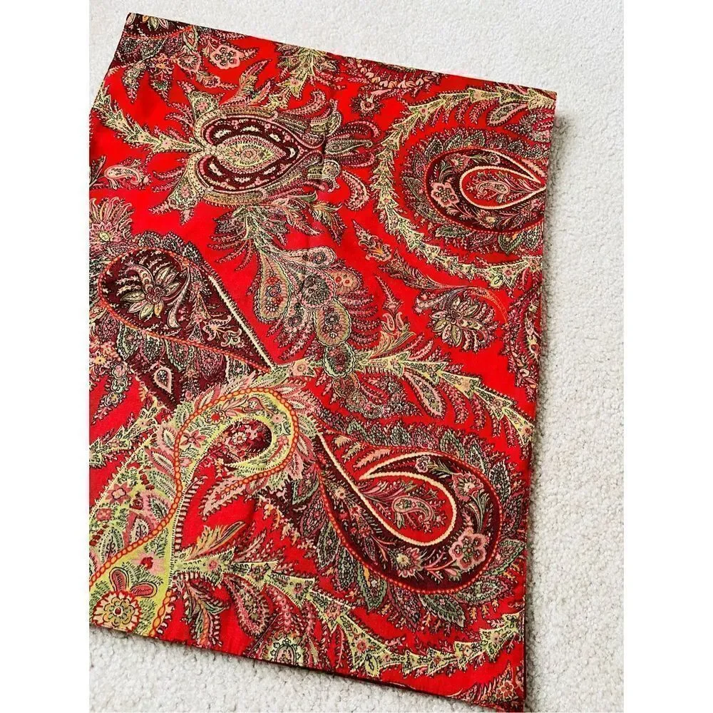 Pottery Barn Linen Cotton Red Paisley Table Runner